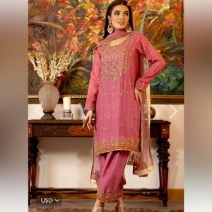 Pink Pakistani 3-piece Designer Kurta Kameez Set by Zaaviay